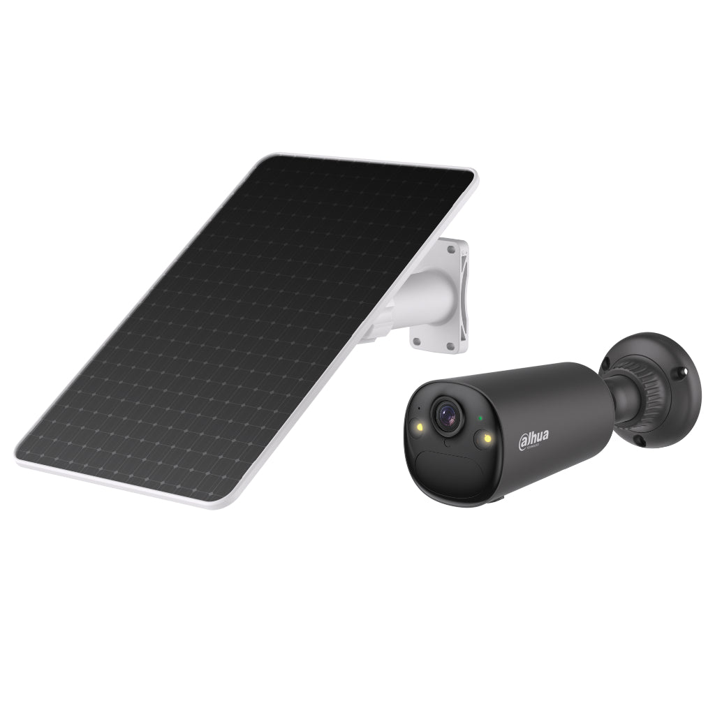 [BF8CA-XL/M0508] Tubular IP H265 8M Iluminación Dual LED20m/IR15m 2.1mm IP66 PIR MIC/Altavoz WiFi AI color negro con batería + Panel Solar