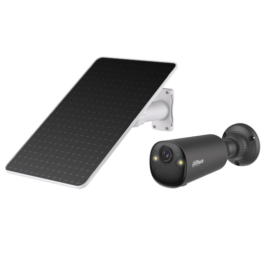 [BF8CA-XL/M0508] Tubular IP H265 8M Iluminación Dual LED20m/IR15m 2.1mm IP66 PIR MIC/Altavoz WiFi AI color negro con batería + Panel Solar