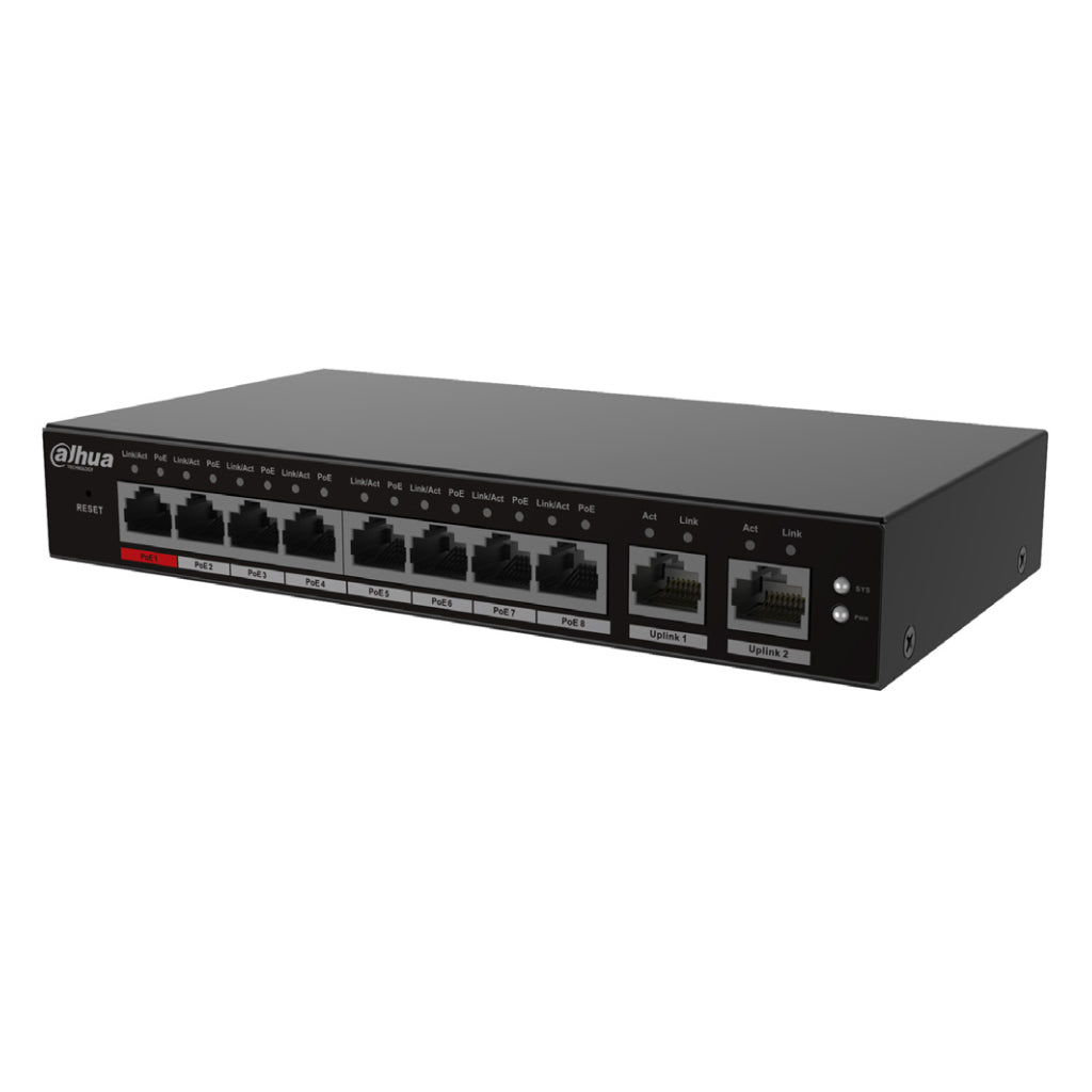 [S4100-8ET2GT-96-C] Switch PoE 2.0 8 puertos 10/100 + 2RJ45 Uplink Gigabit 96W Gestionable en Cloud Layer2